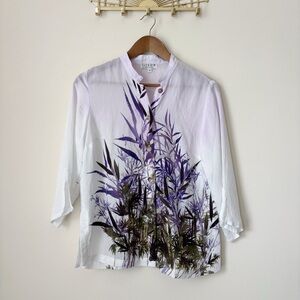 Citron Santa Monica Bamboo Print Button Front Top Small Coastal Summer